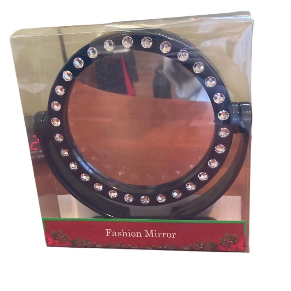 Two-Sided Makeup Mirror- Black w/ Bling